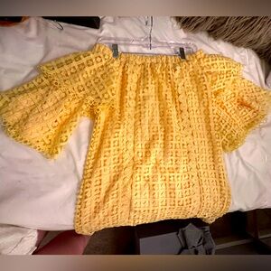 Yellow lined crochet off the shoulder dress